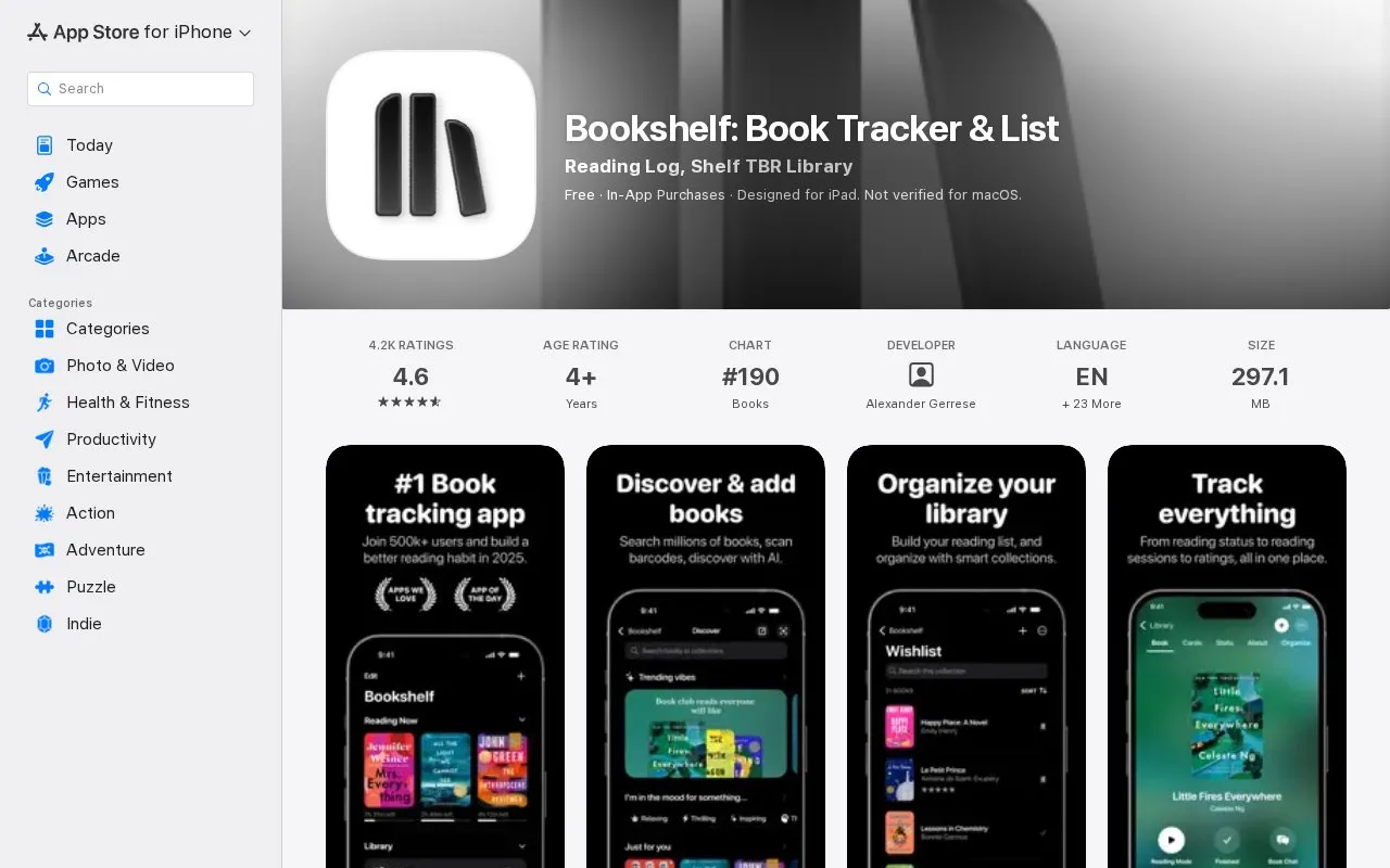 Bookshelf homepage screenshot