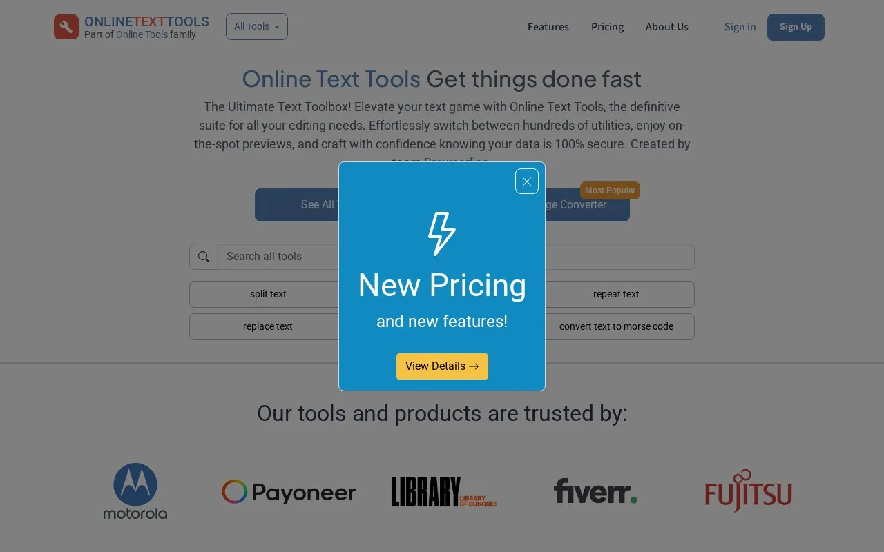 OnlineTextTools homepage screenshot