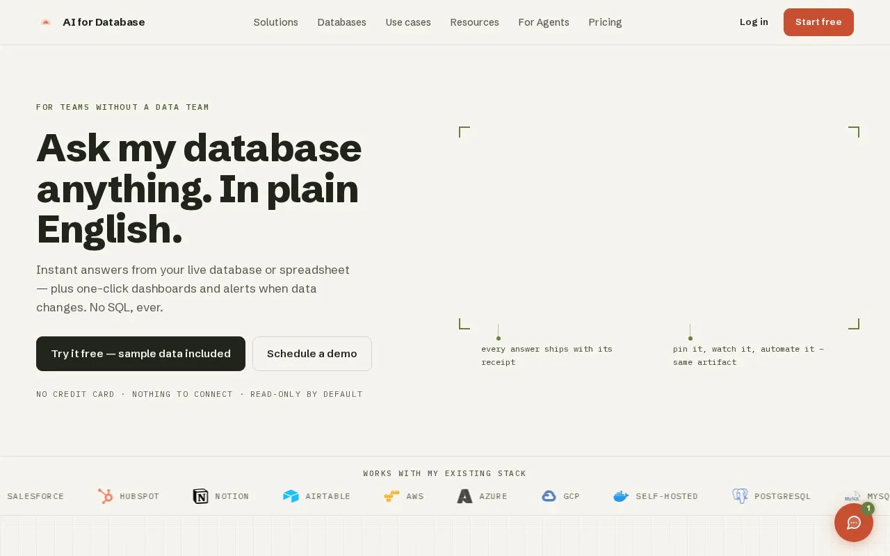 AI for Database homepage screenshot