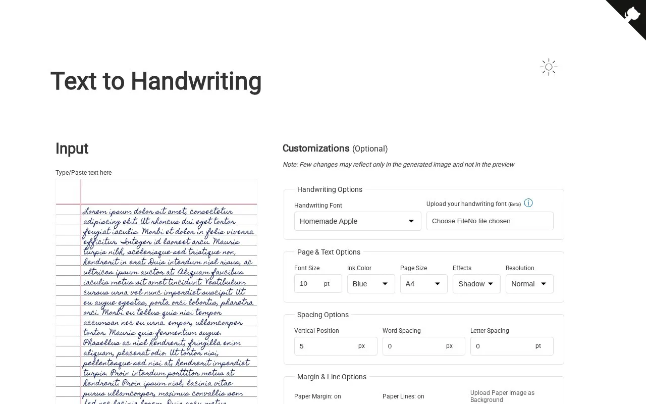 Text to Handwriting homepage screenshot