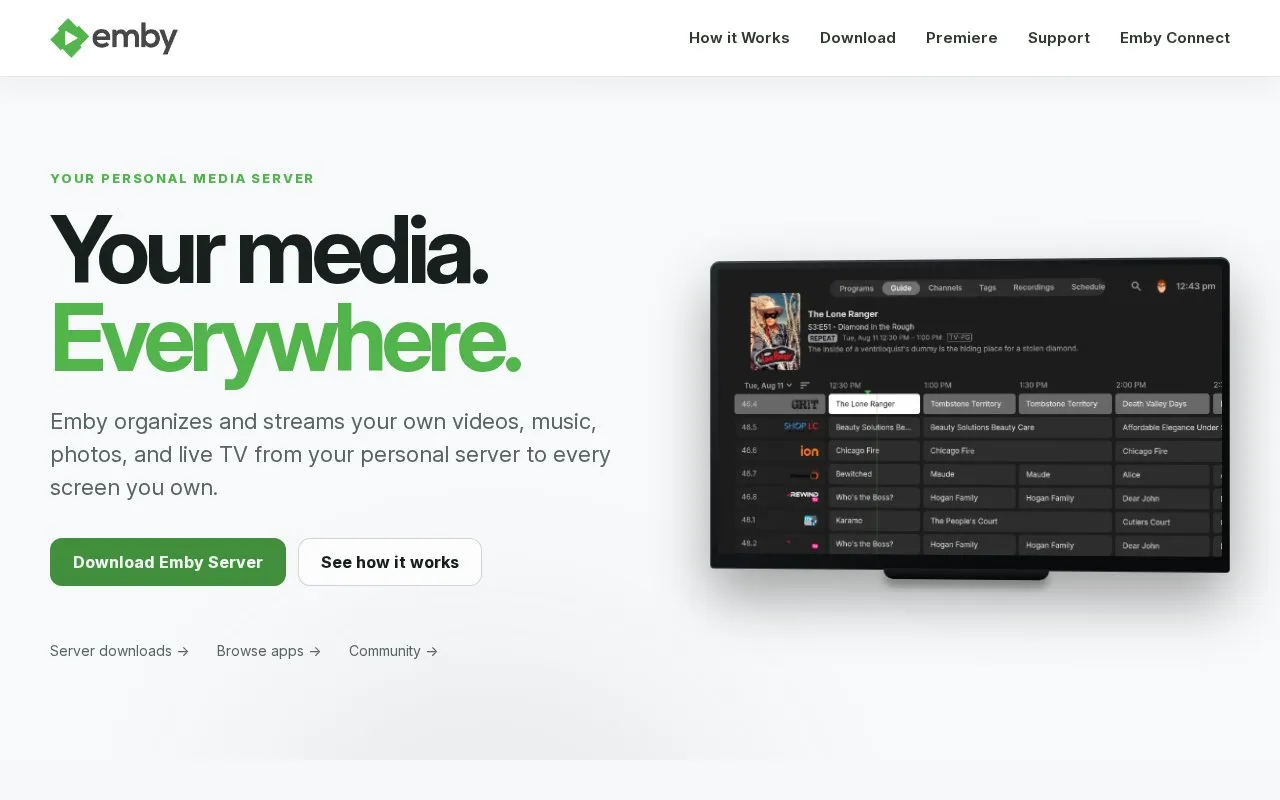 Emby homepage screenshot