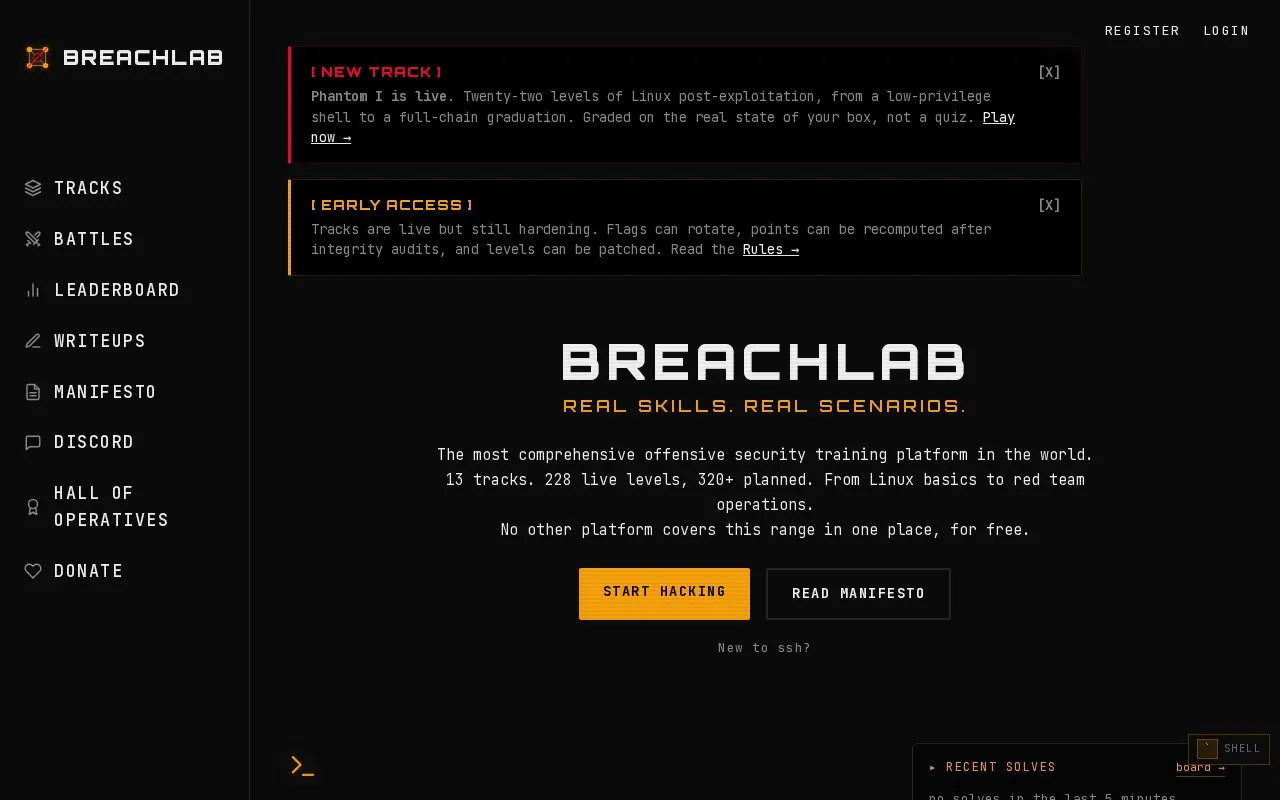 BreachLab homepage screenshot