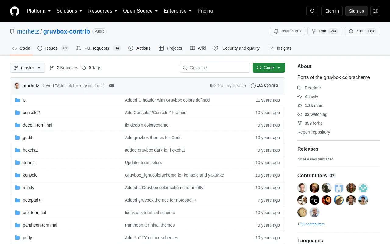 Gruvbox Contrib homepage screenshot