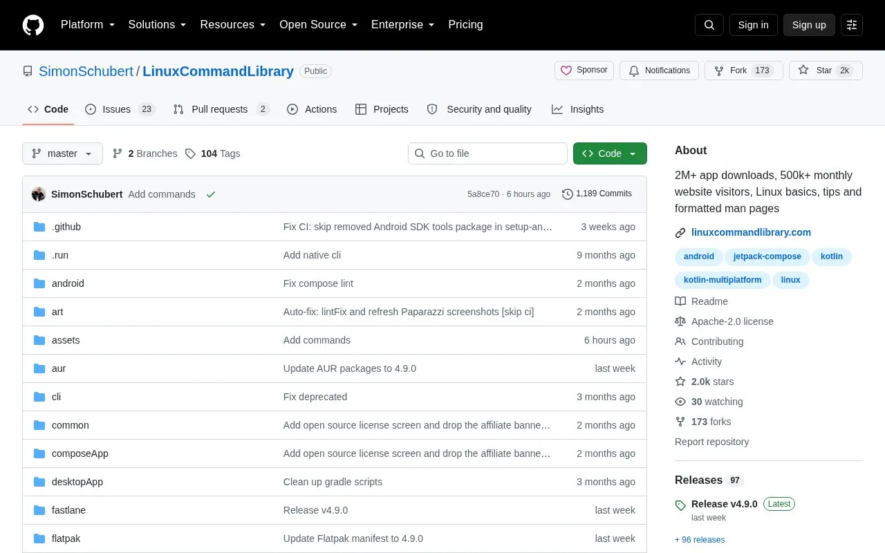 Linux Command Library homepage screenshot