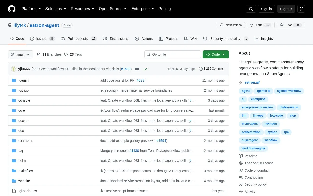 Astron homepage screenshot
