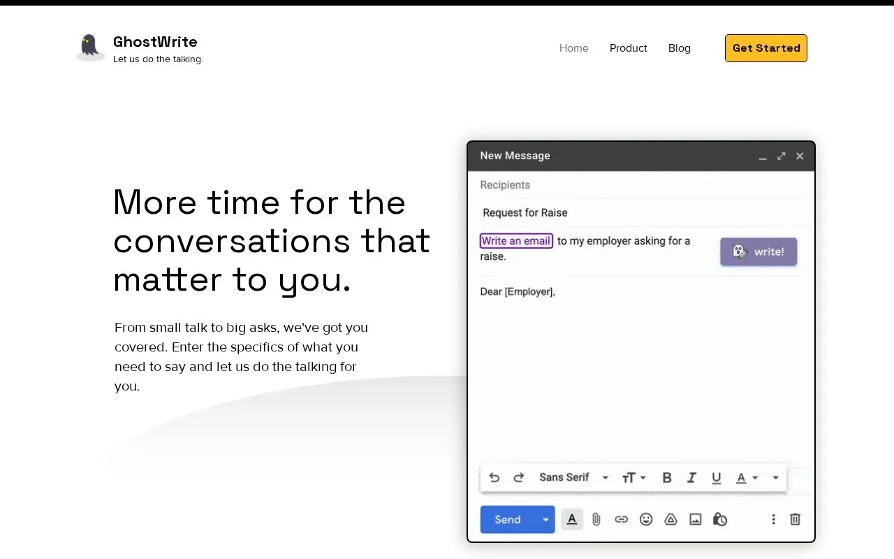 Ghostwrite homepage screenshot