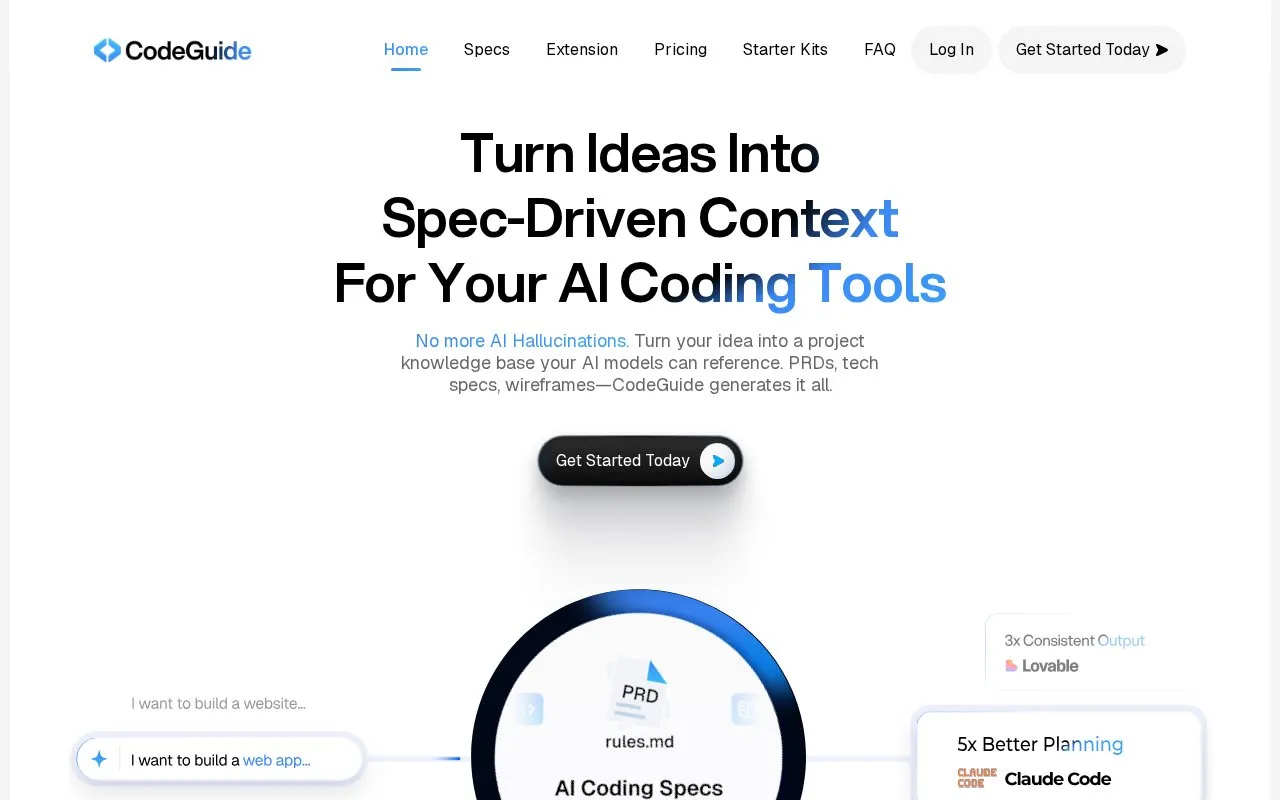 CodeGuide homepage screenshot