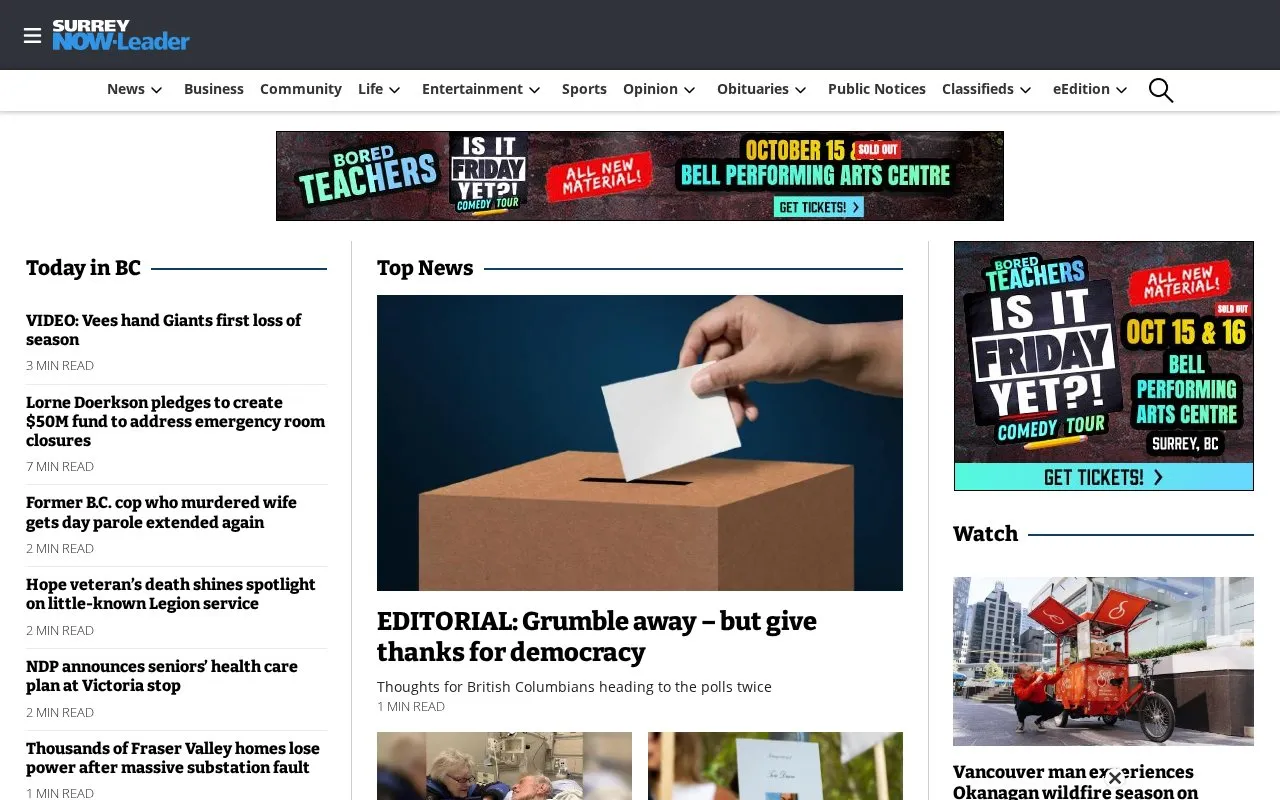 Surrey Now-Leader homepage screenshot