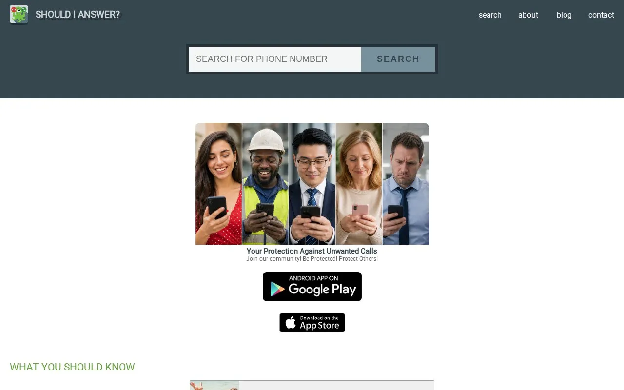 Should I Answer? homepage screenshot