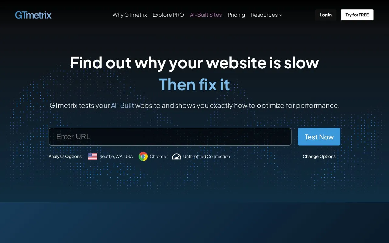 GTmetrix homepage screenshot