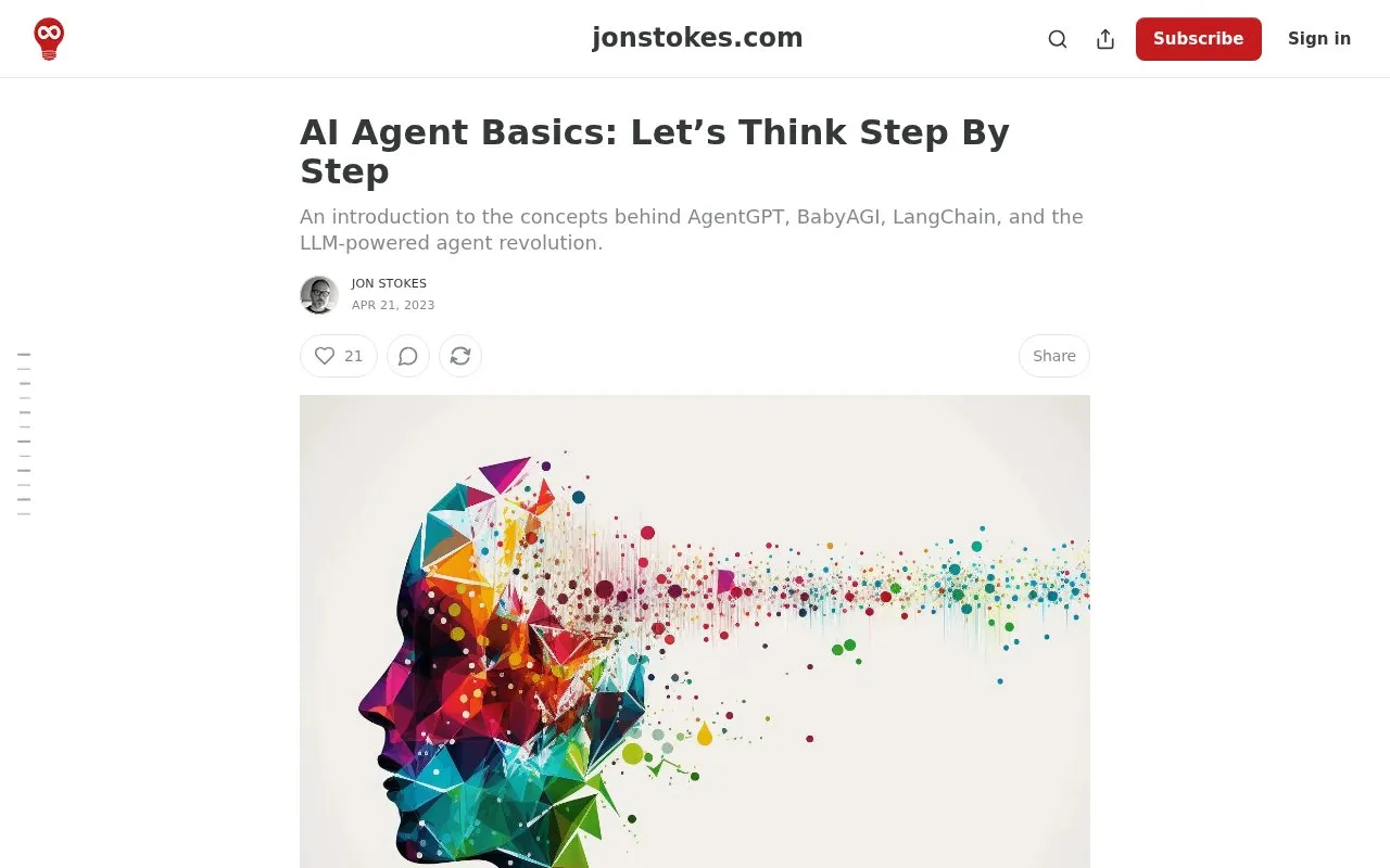 AI Agent Basics: Let’s Think Step By Step - by Jon Stokes homepage screenshot