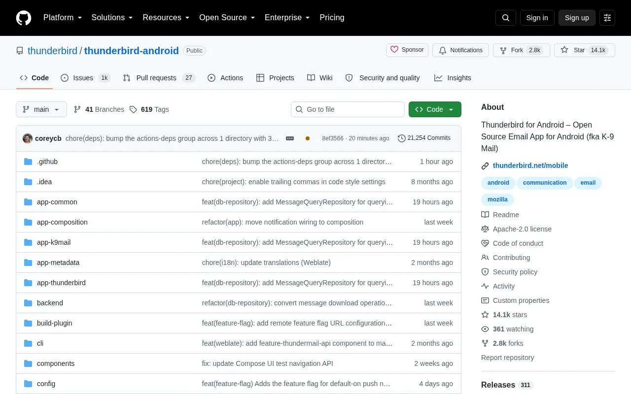 Thunderbird Android homepage screenshot