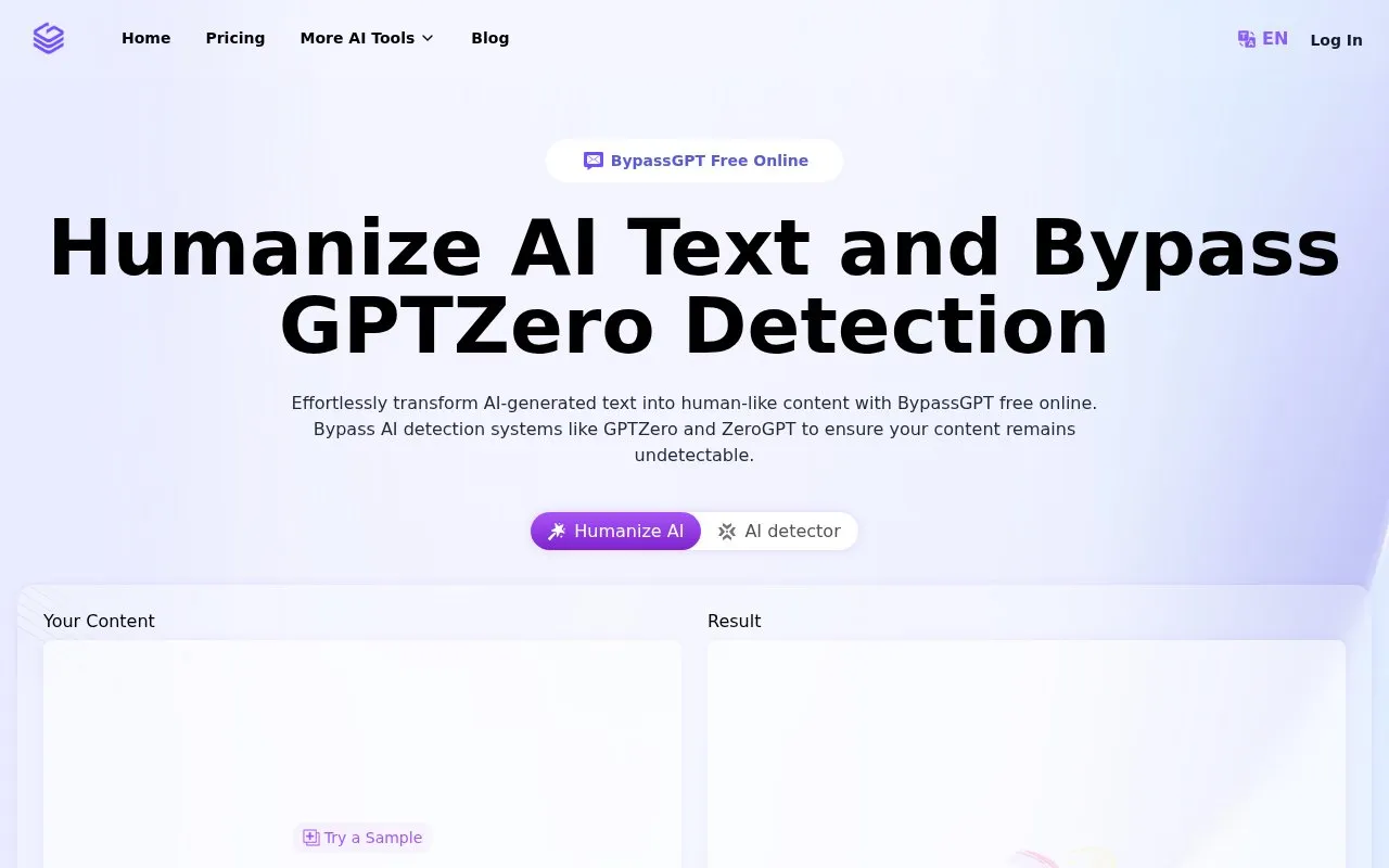BypassGPT homepage screenshot