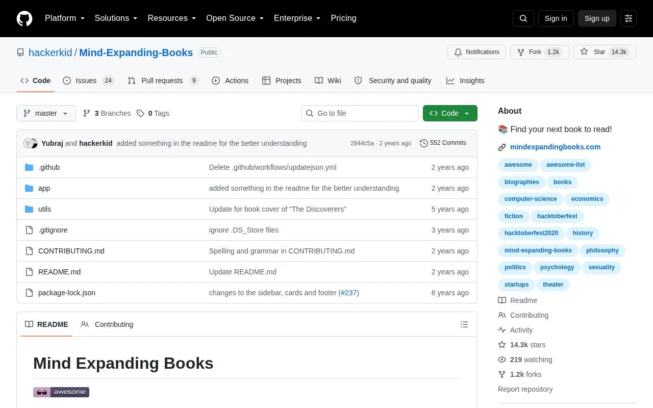 Mind Expanding Books homepage screenshot