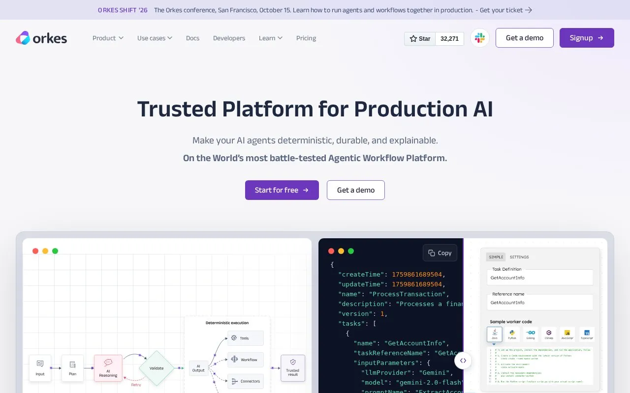 Orkes homepage screenshot