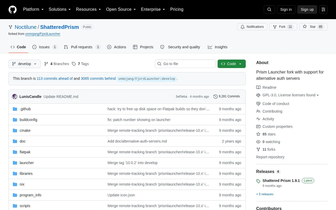 ShatteredPrism homepage screenshot