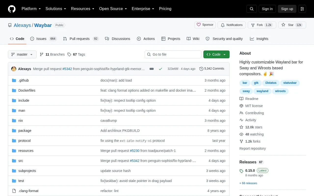 Waybar homepage screenshot
