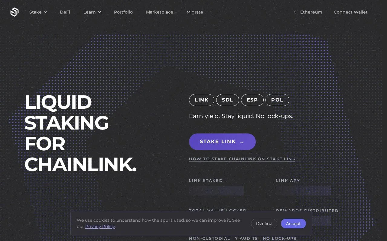 stake.link liquid homepage screenshot