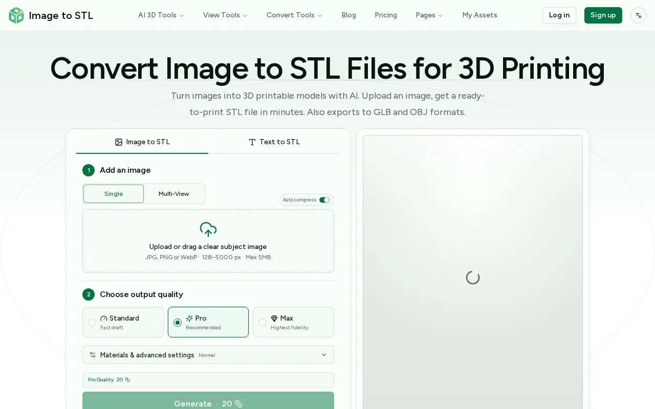 Image to STL homepage screenshot
