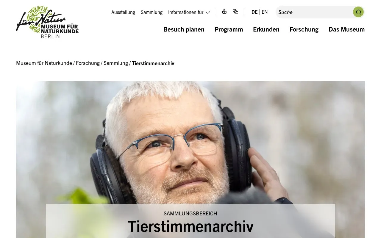Tierstimmenarchiv - Museum für Naturkunde Berlin homepage screenshot