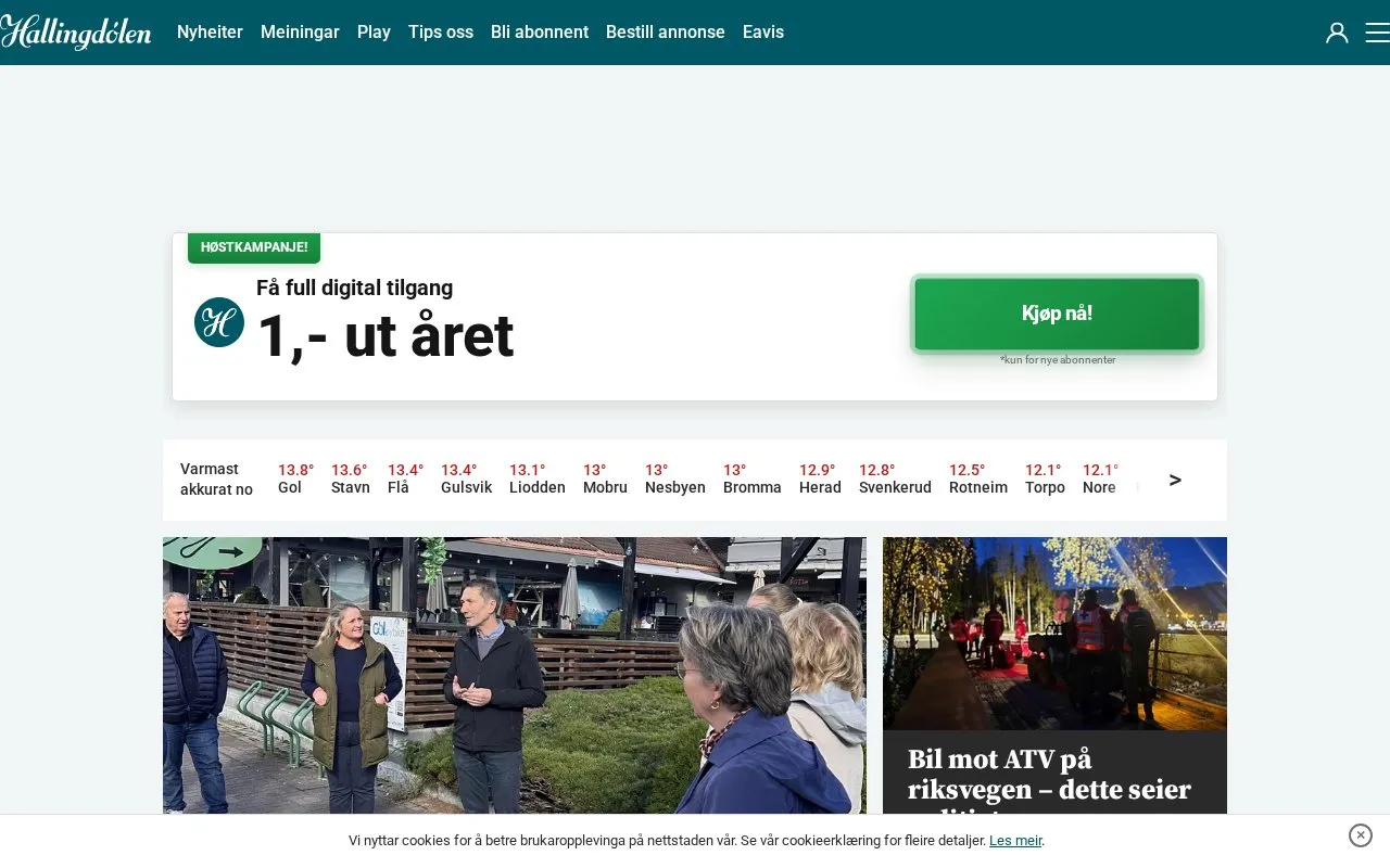 Hallingdølen homepage screenshot