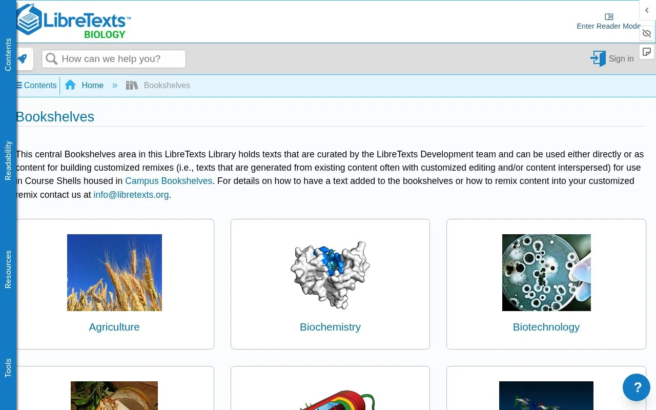 LibreTexts Biology homepage screenshot