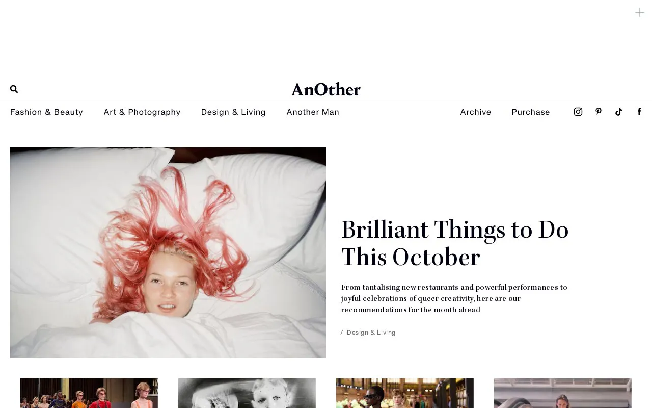 Another Magazine homepage screenshot