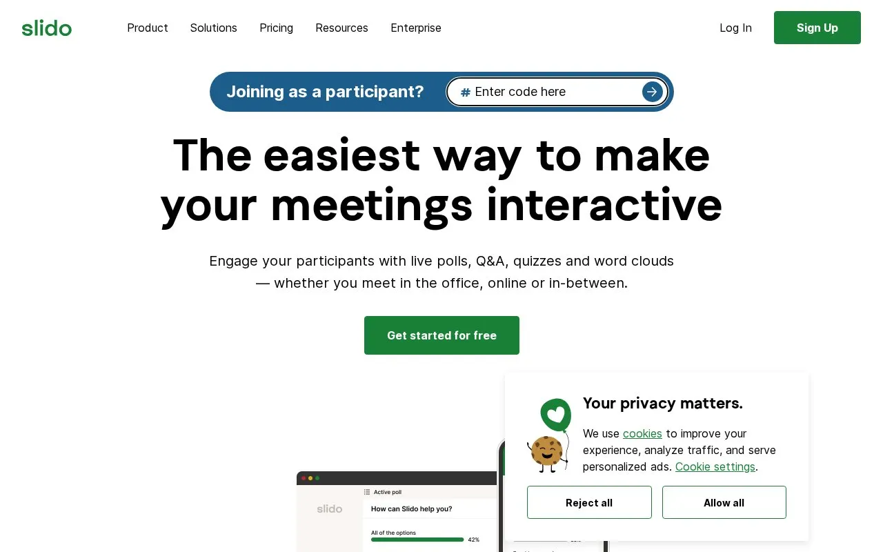 Slido homepage screenshot