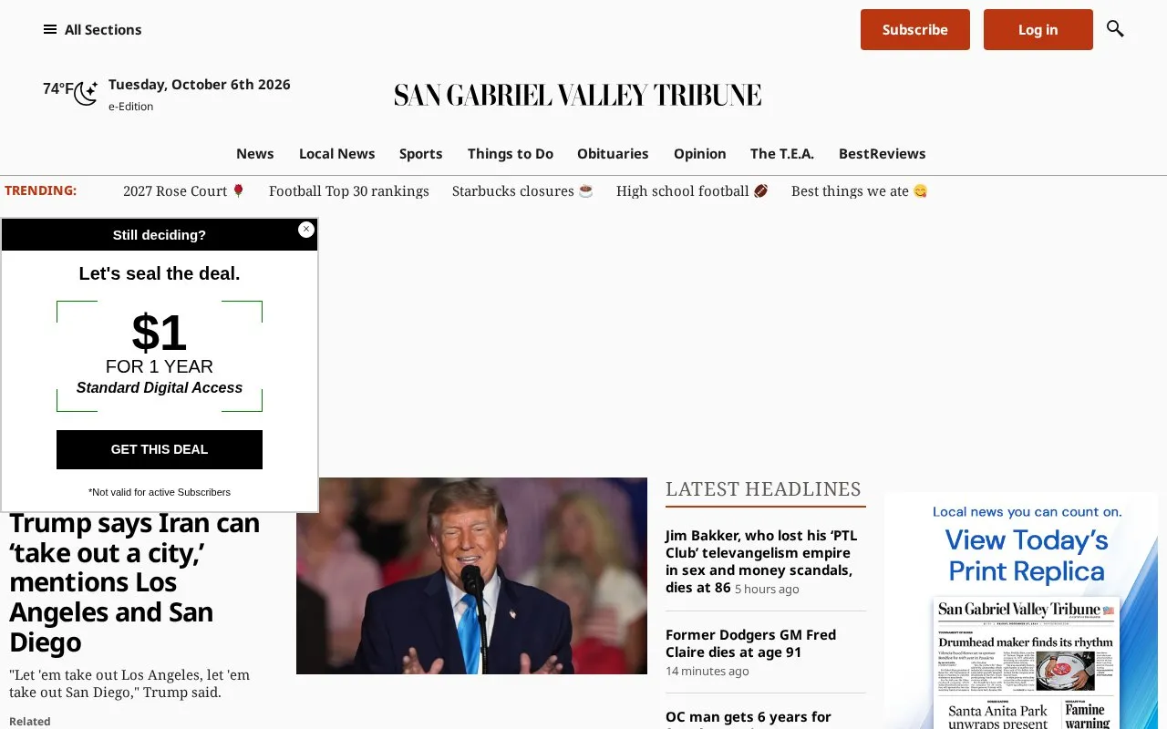 San Gabriel Valley Tribune homepage screenshot