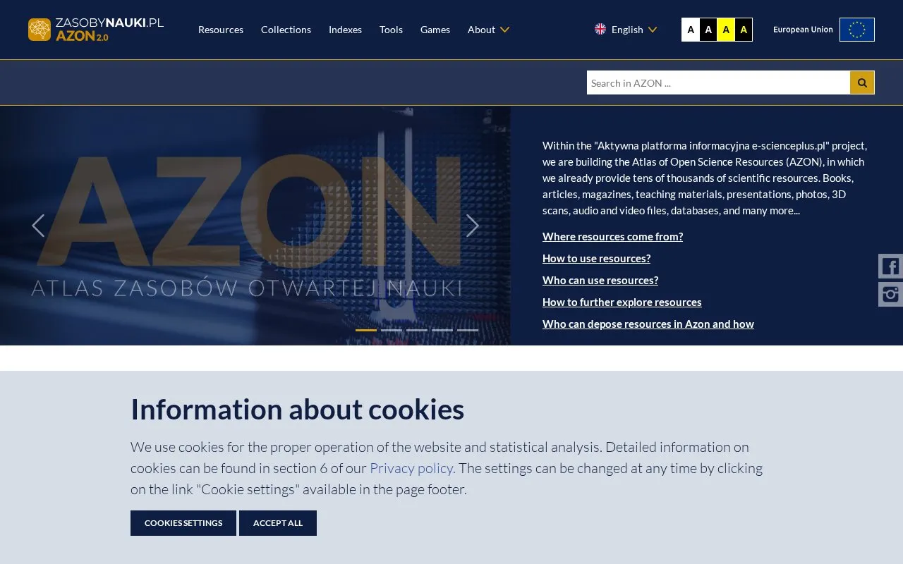 Open Science Resource Atlas 2.0 (AZON) homepage screenshot