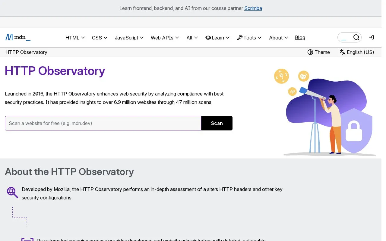 Observatory homepage screenshot
