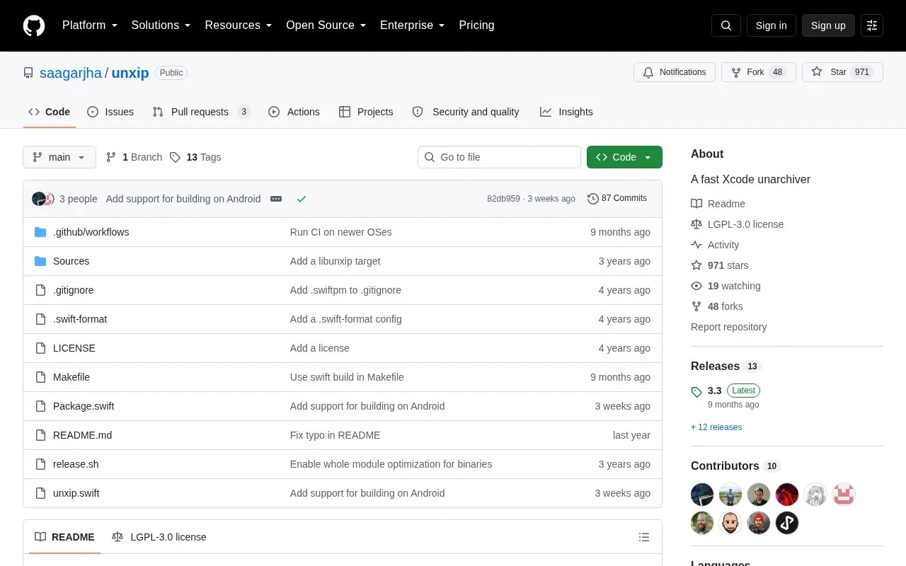 unxip homepage screenshot