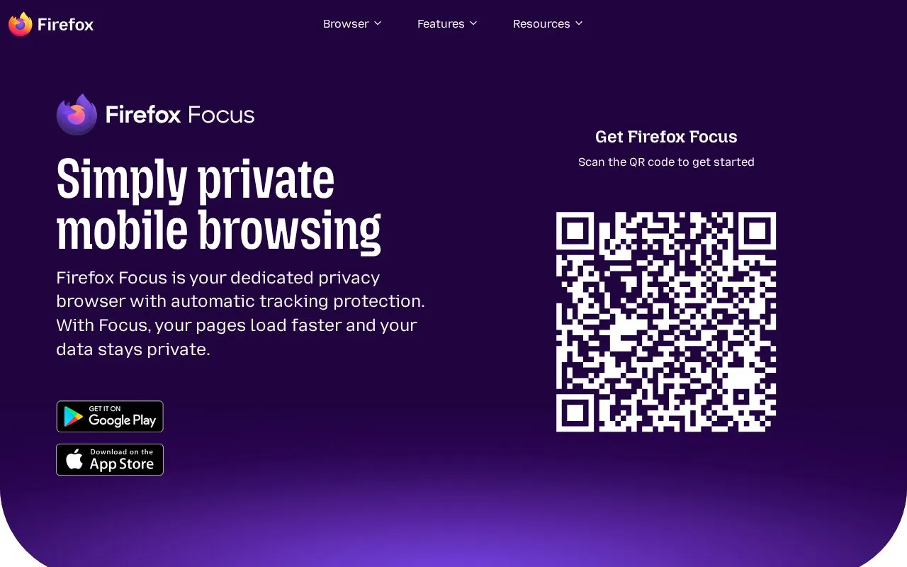 Firefox Focus homepage screenshot