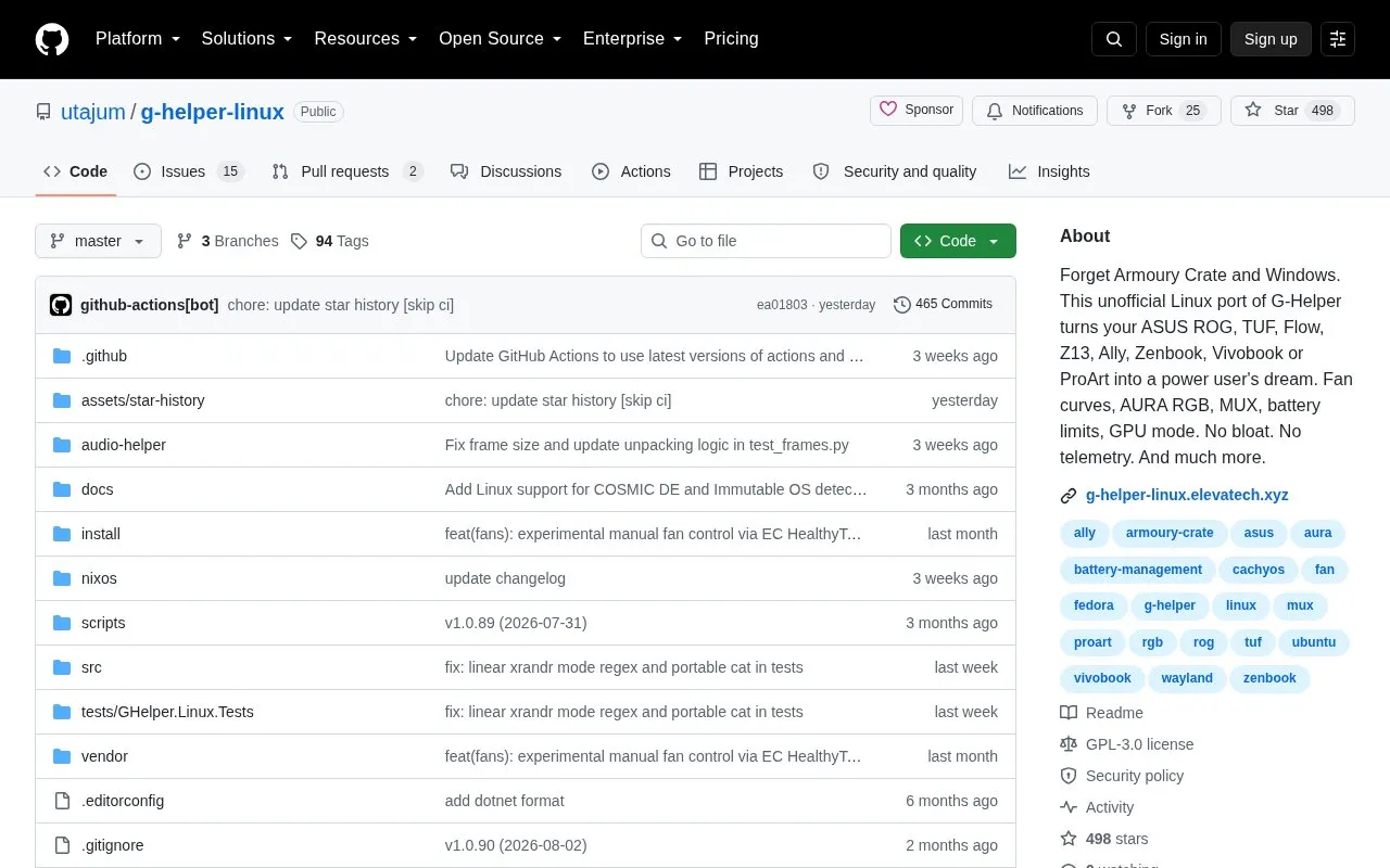 G-Helper Linux homepage screenshot