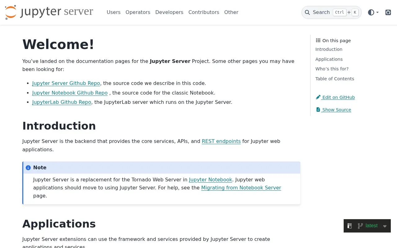 Jupyter Server homepage screenshot