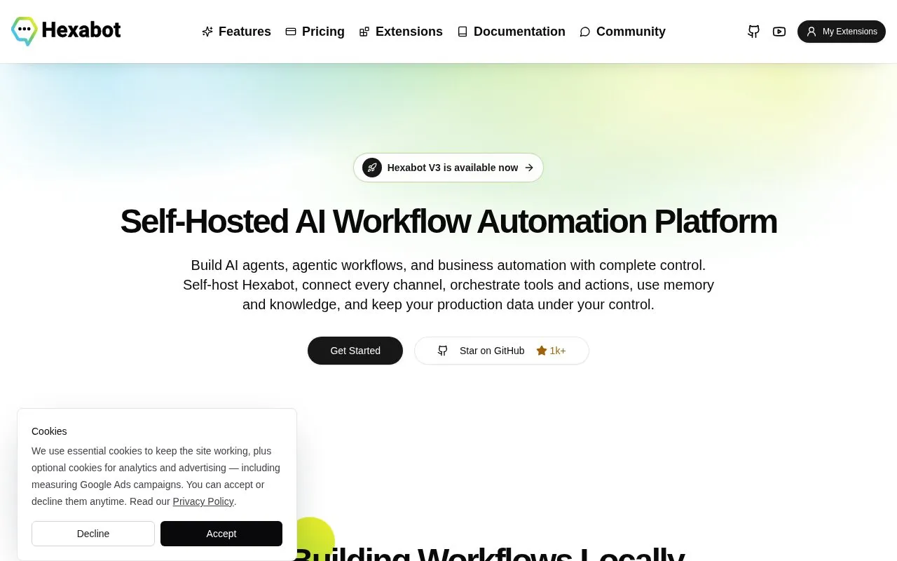 Hexabot homepage screenshot