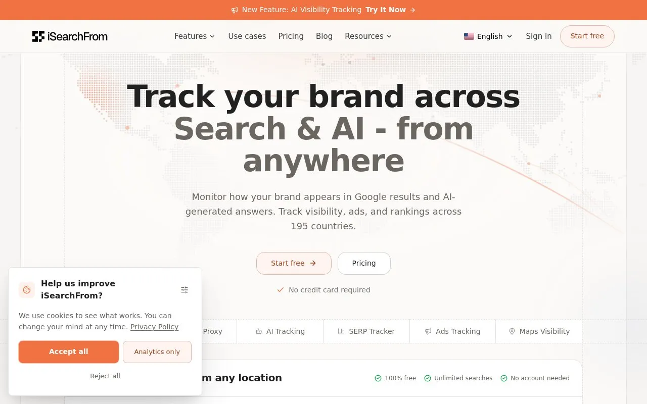 iSearchFrom homepage screenshot