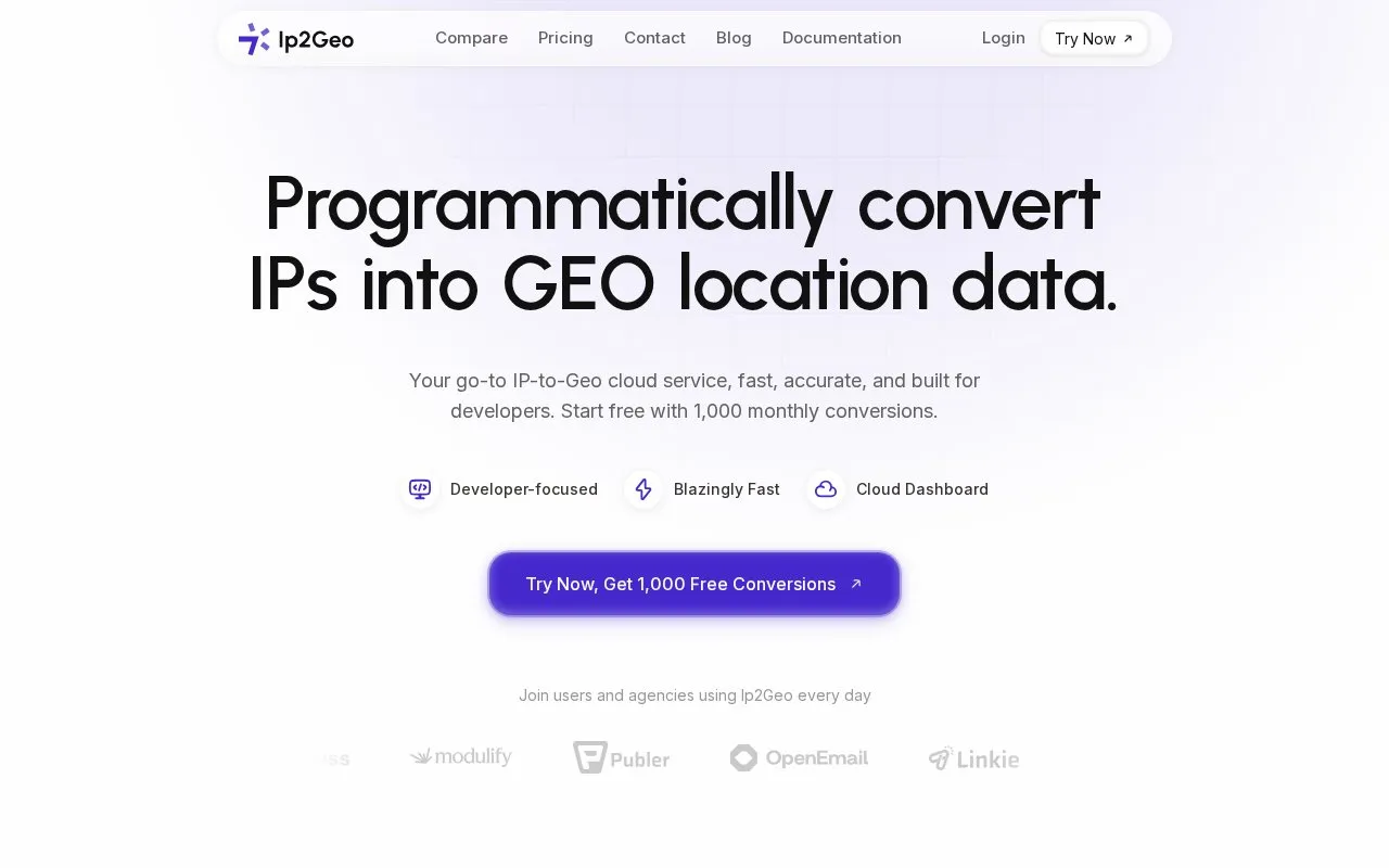 ip2geo.dev homepage screenshot