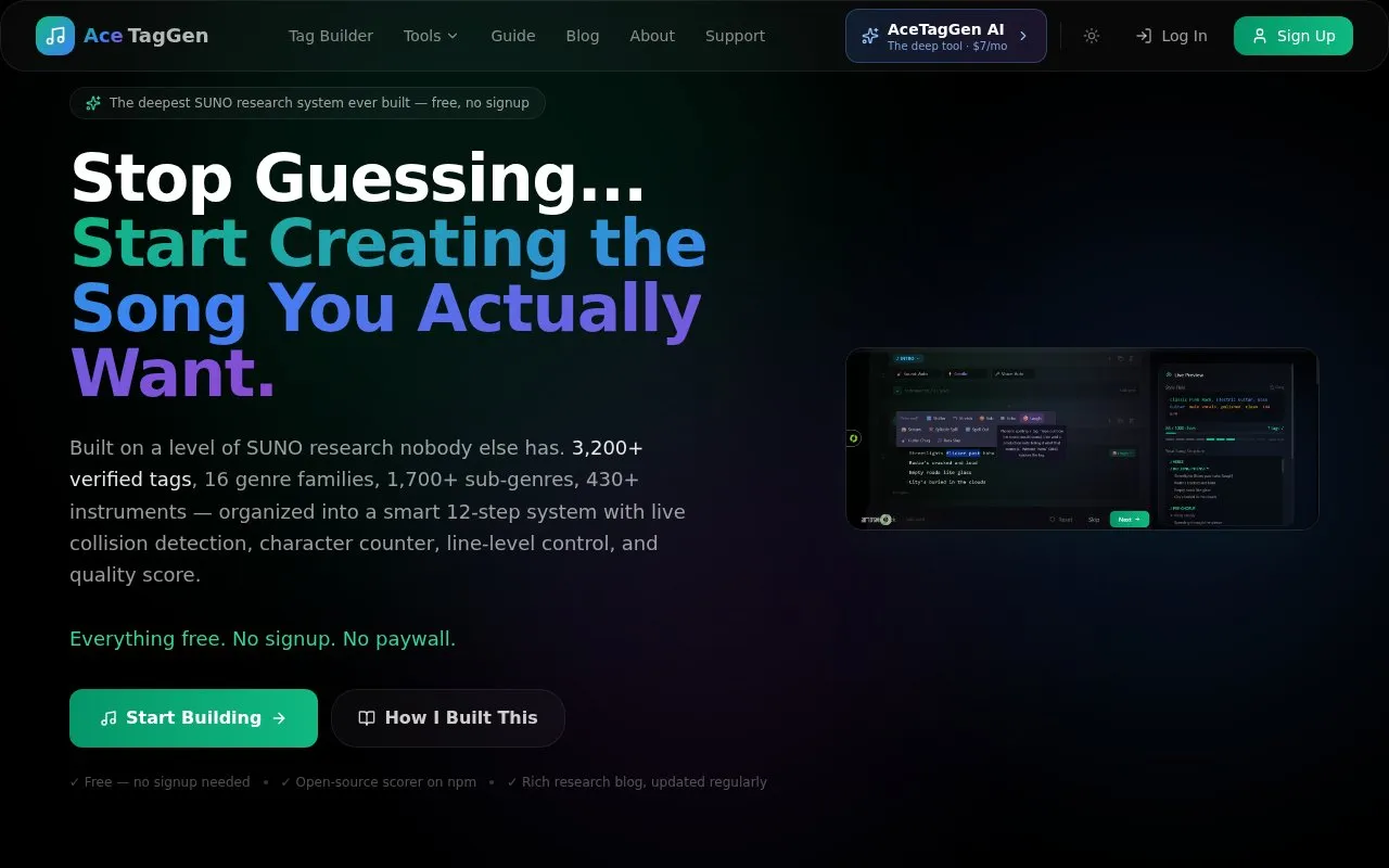 AceTagGen homepage screenshot