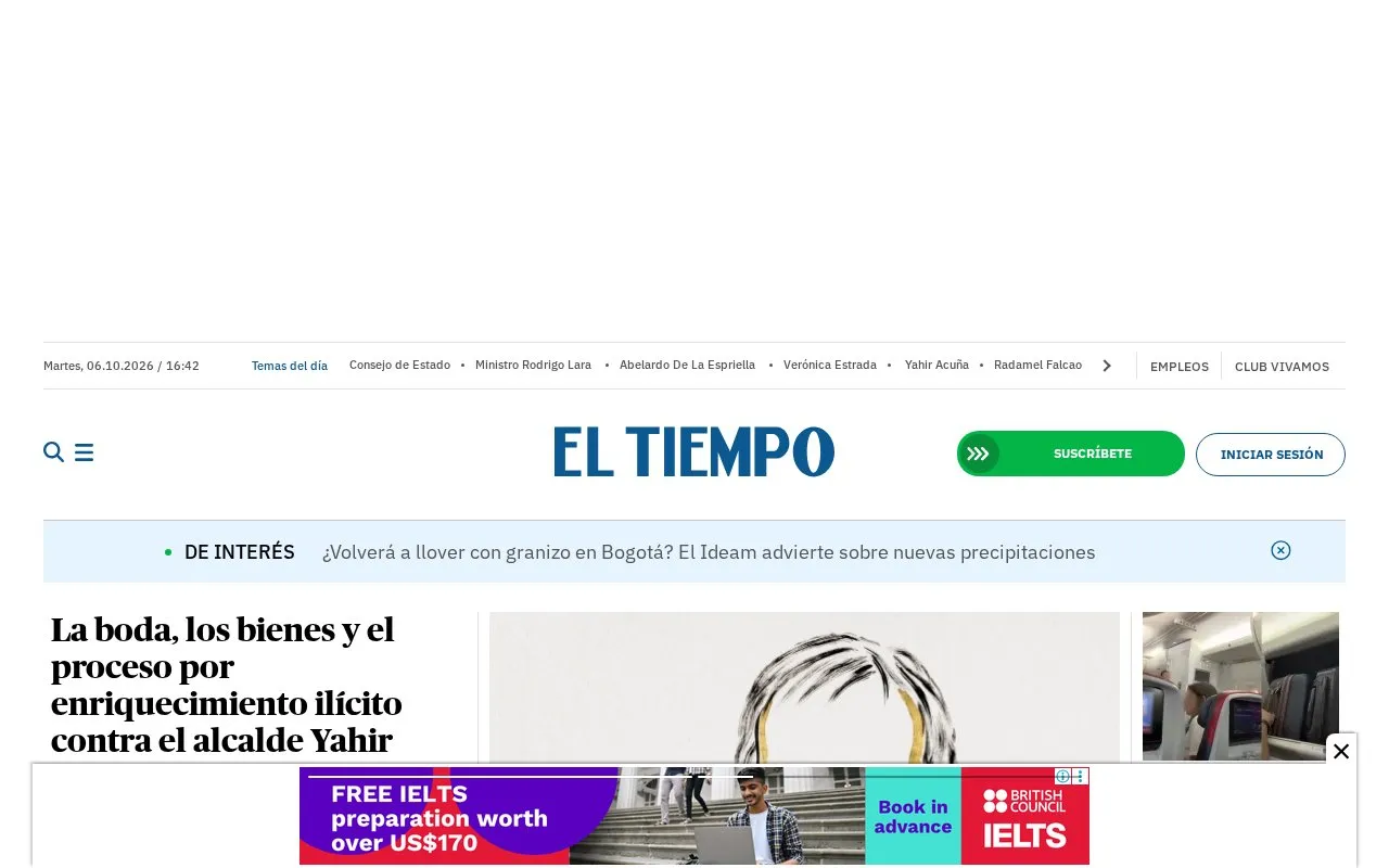 El Tiempo homepage screenshot