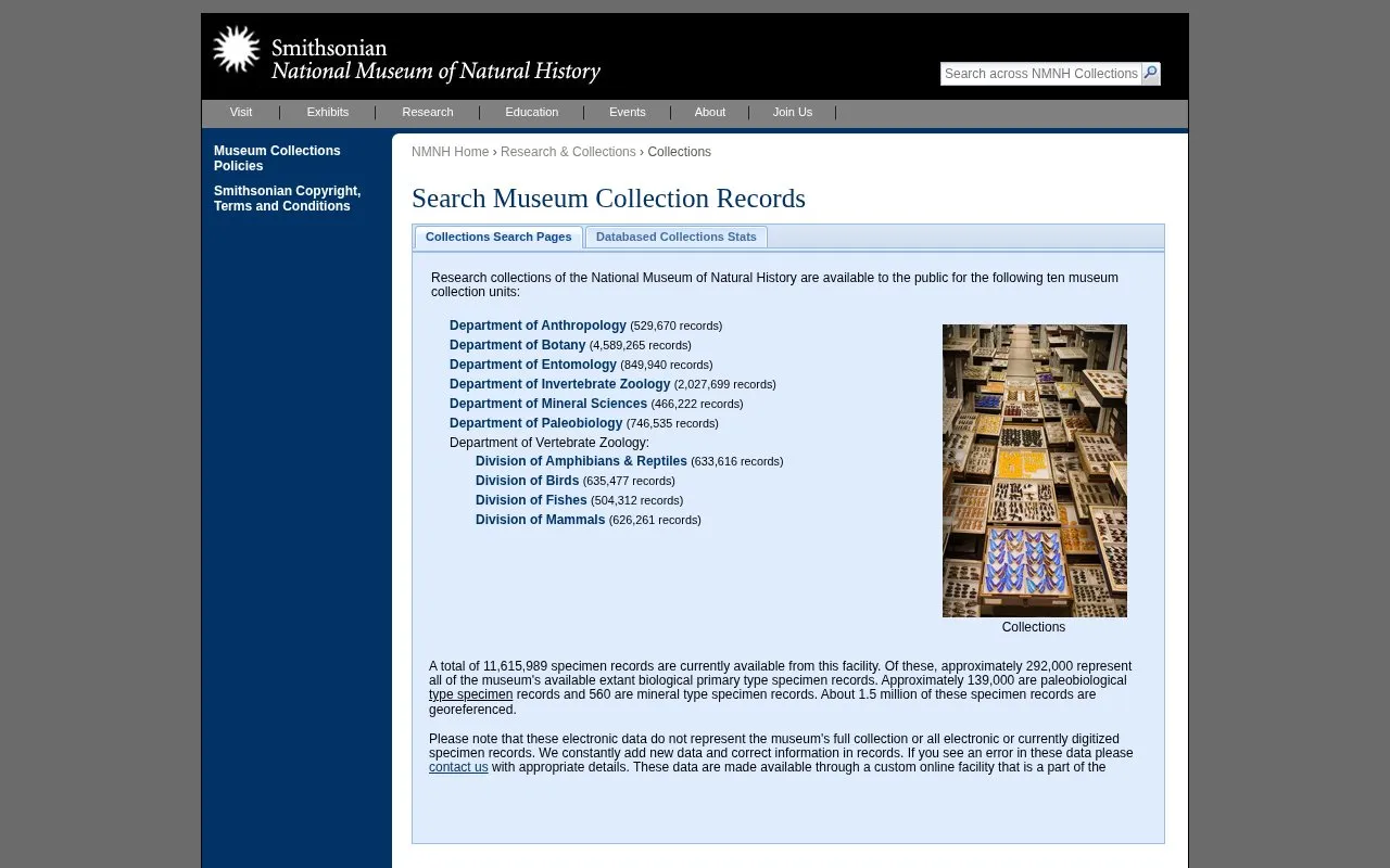 Smithsonian National Museum of Natural History homepage screenshot