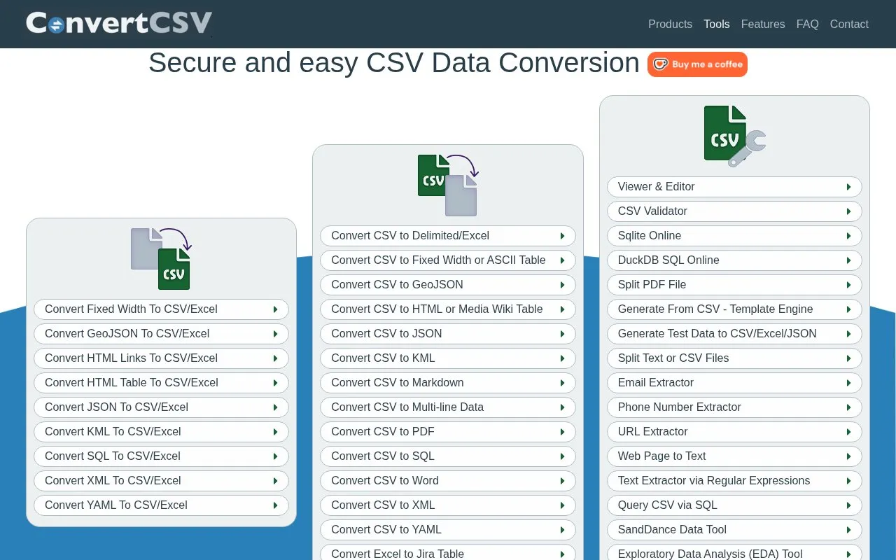 ConvertCSV homepage screenshot