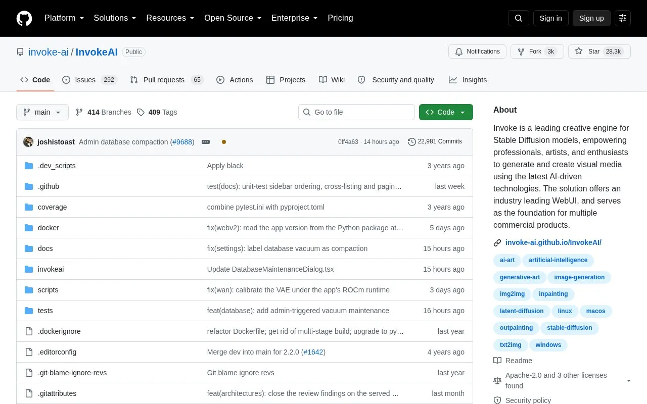 Invoke AI homepage screenshot