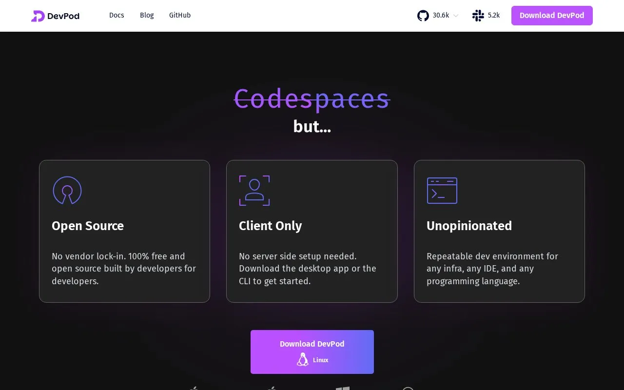 DevPod homepage screenshot