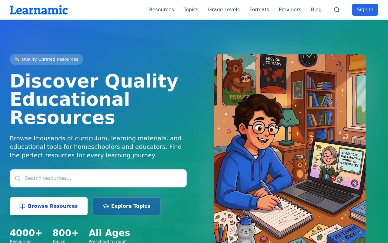 Learnamic homepage screenshot