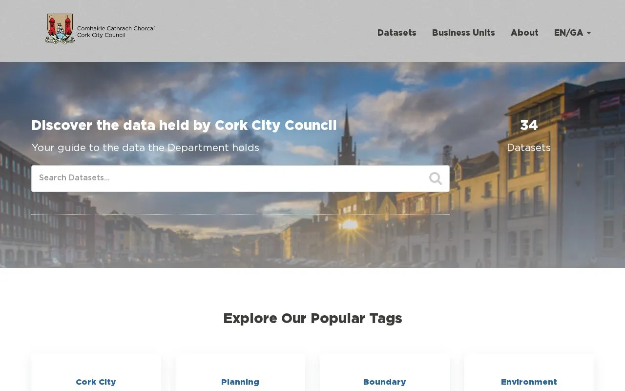 Open data for Cork homepage screenshot