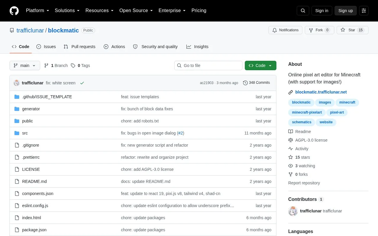 Blockmatic homepage screenshot