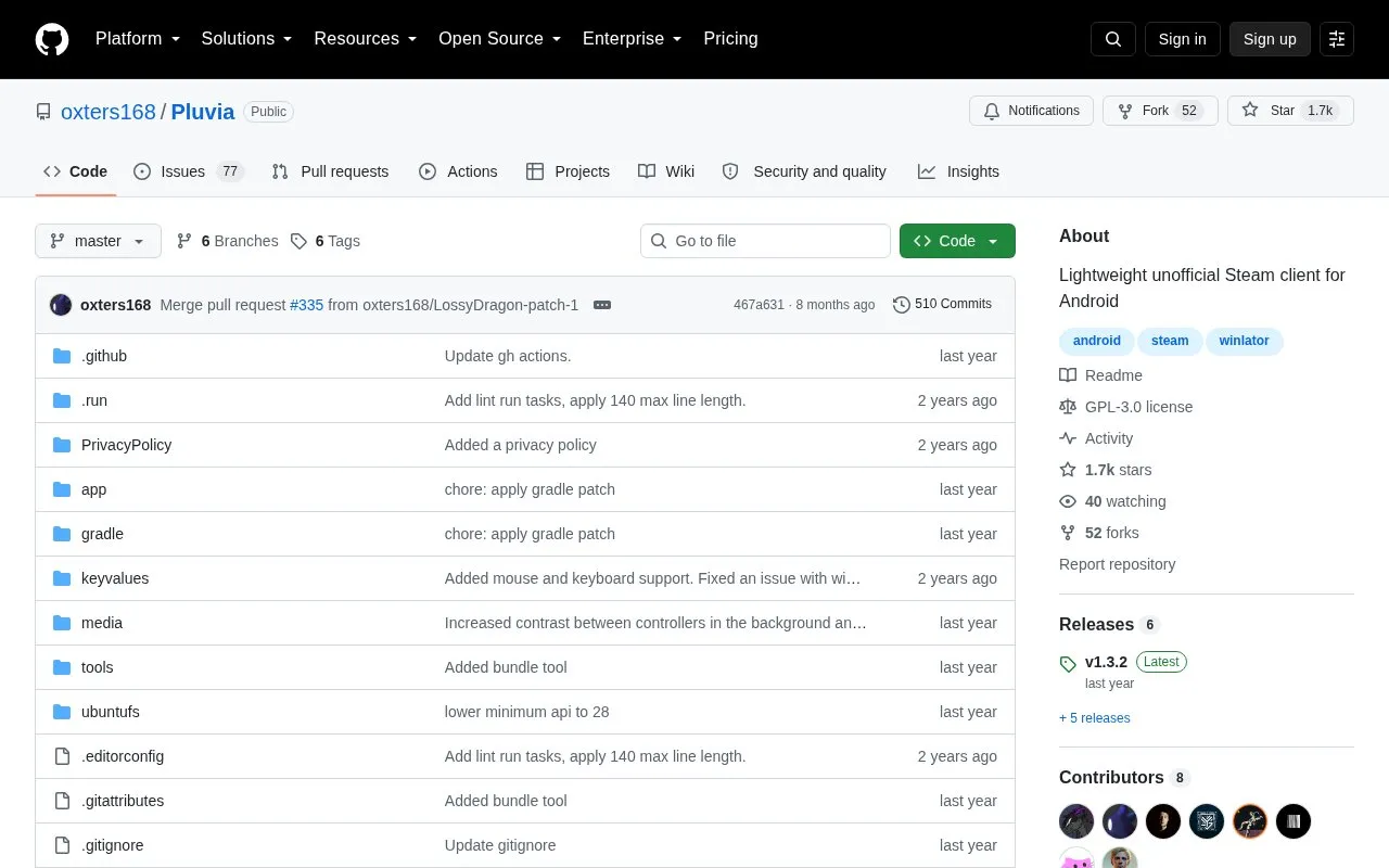 Pluvia homepage screenshot