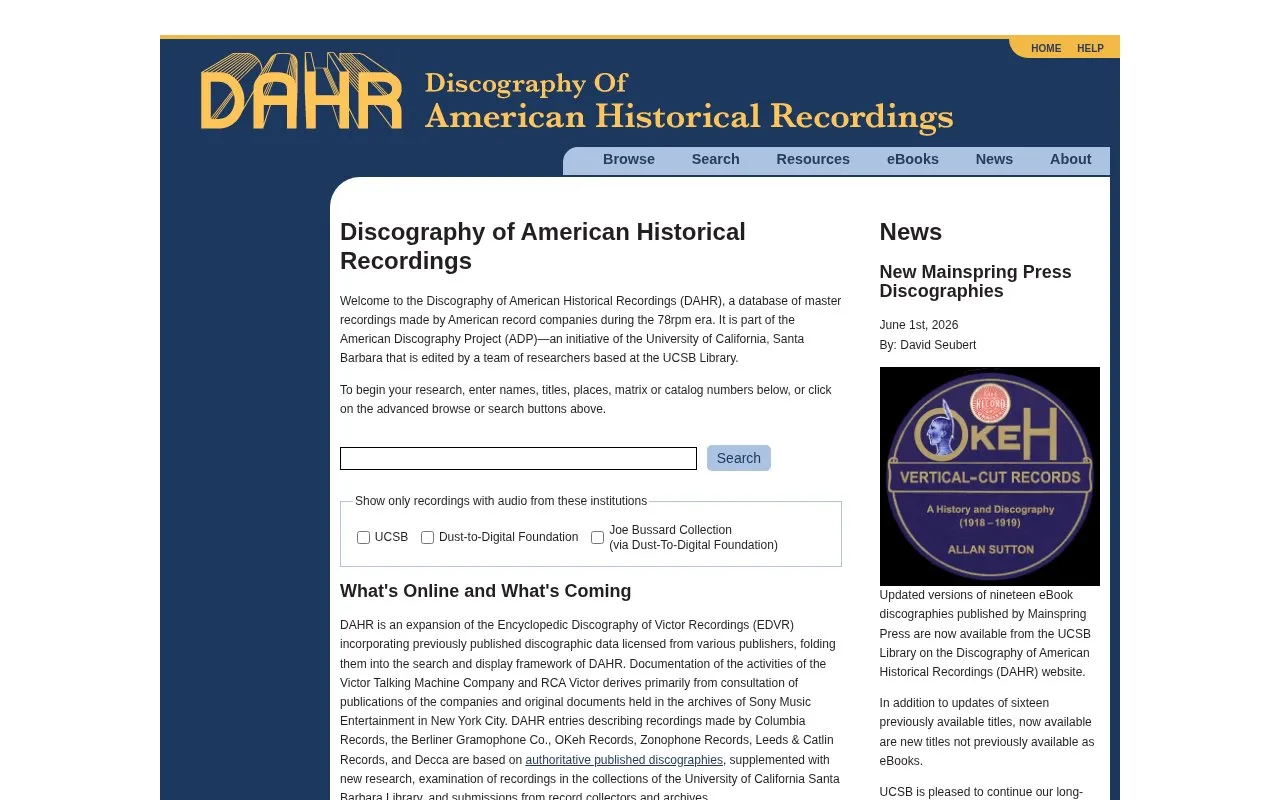 DAHR homepage screenshot