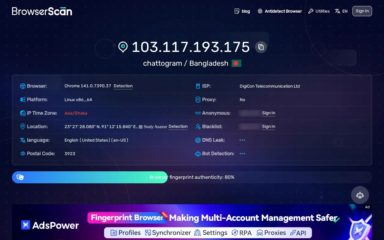 BrowserScan homepage screenshot